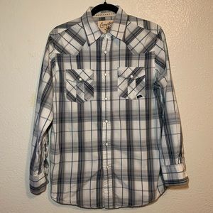 💡 Coastal blue plaid snap button western shirt